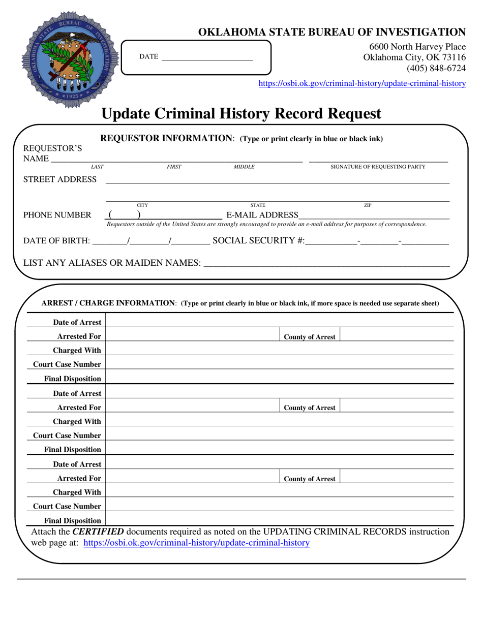 Update Criminal History Record Request - Oklahoma, Page 1