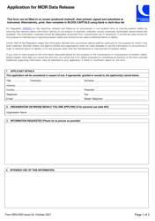 Form SRG1605 Application for Mor Data Release - United Kingdom