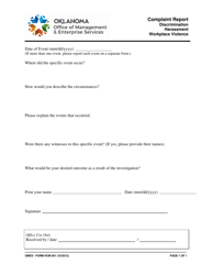 Form HCM001 Complaint Report - Discrimination, Harassment, Workplace Violence - Oklahoma