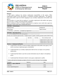 Document preview: Form HCM-015 Secondary Employment Request - Oklahoma