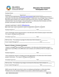 OMES Form HCM002 Alternative Work Schedule Participation Form - Oklahoma