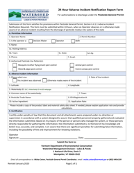 Document preview: 24 Hour Adverse Incident Notification Report Form - Vermont