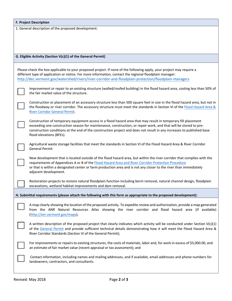 Flood Hazard Area  River Corridor Rule General Permit Application - Vermont, Page 2