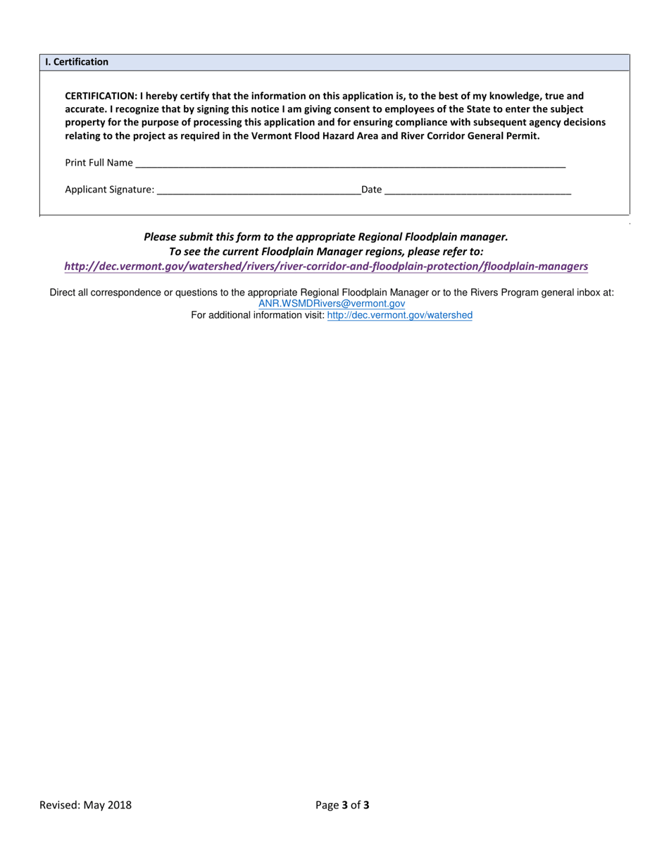 Flood Hazard Area  River Corridor Rule General Permit Application - Vermont, Page 3