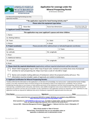 &quot;Application for Coverage Under the Mineral Prospecting Permit&quot; - Vermont