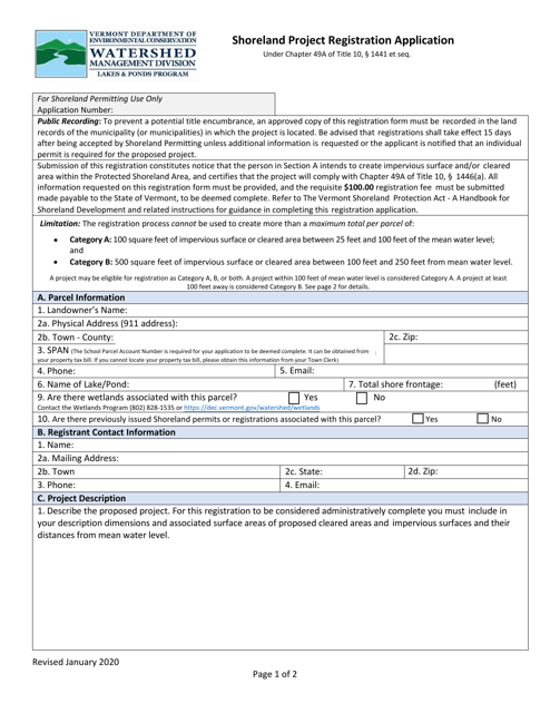 Shoreland Project Registration Application - Vermont Download Pdf