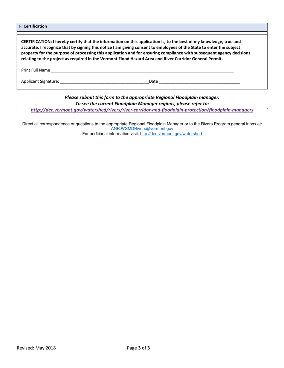 Flood Hazard Area  River Corridor Rule Registration - Vermont, Page 3