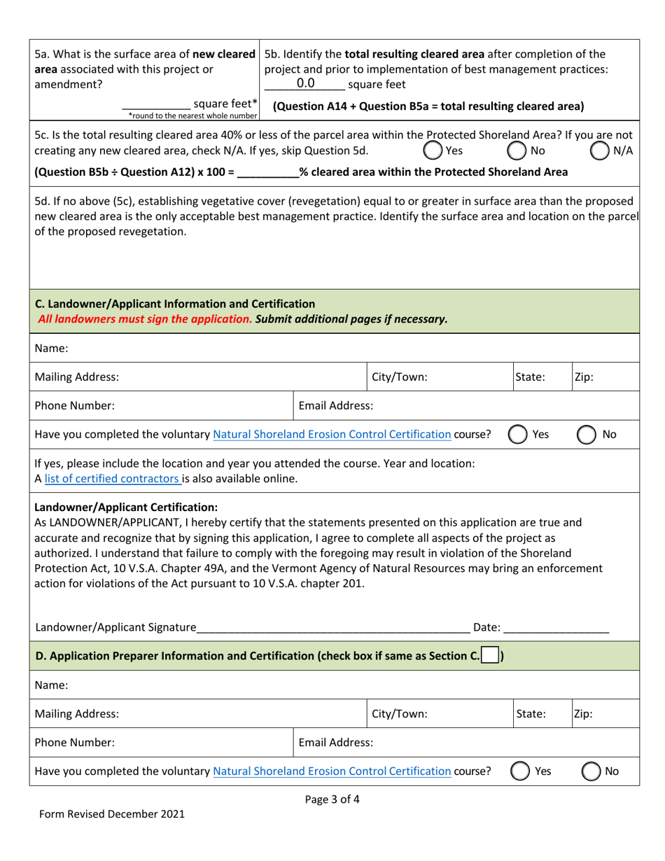 Shoreland Protection Permit Application - Vermont, Page 3