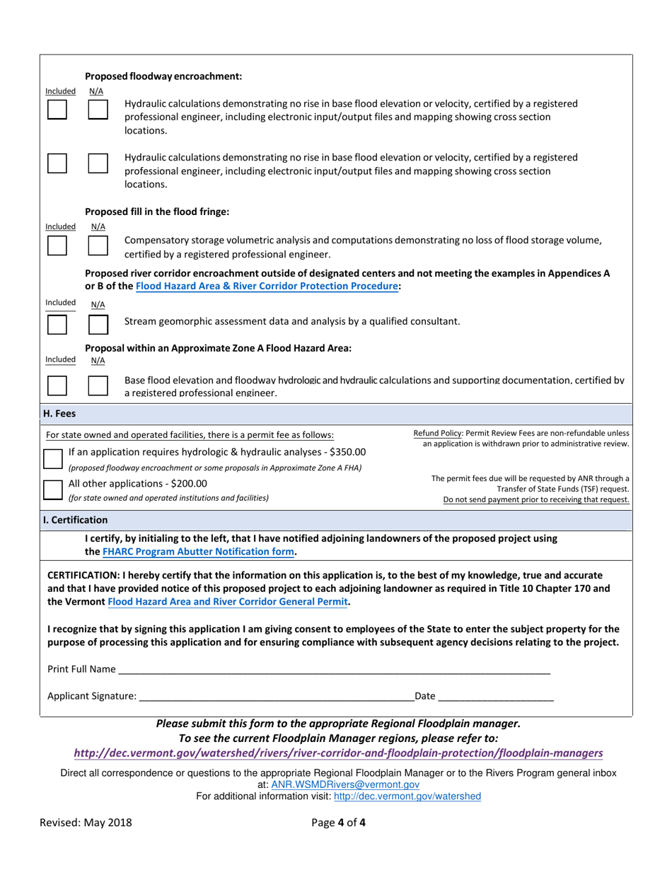 Flood Hazard Area  River Corridor Rule Individual Permit Application - Vermont, Page 4