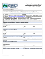 Document preview: Application Form for Coverage Under the Stream Alteration General Permit - Vermont