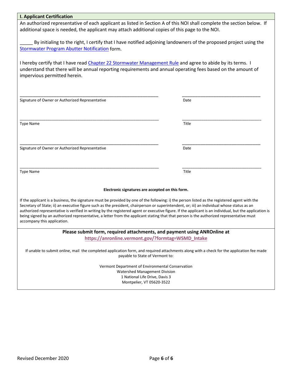 Notice of Intent (Noi) to Apply for Individual Stormwater Discharge Permit (Inds) - Vermont, Page 6