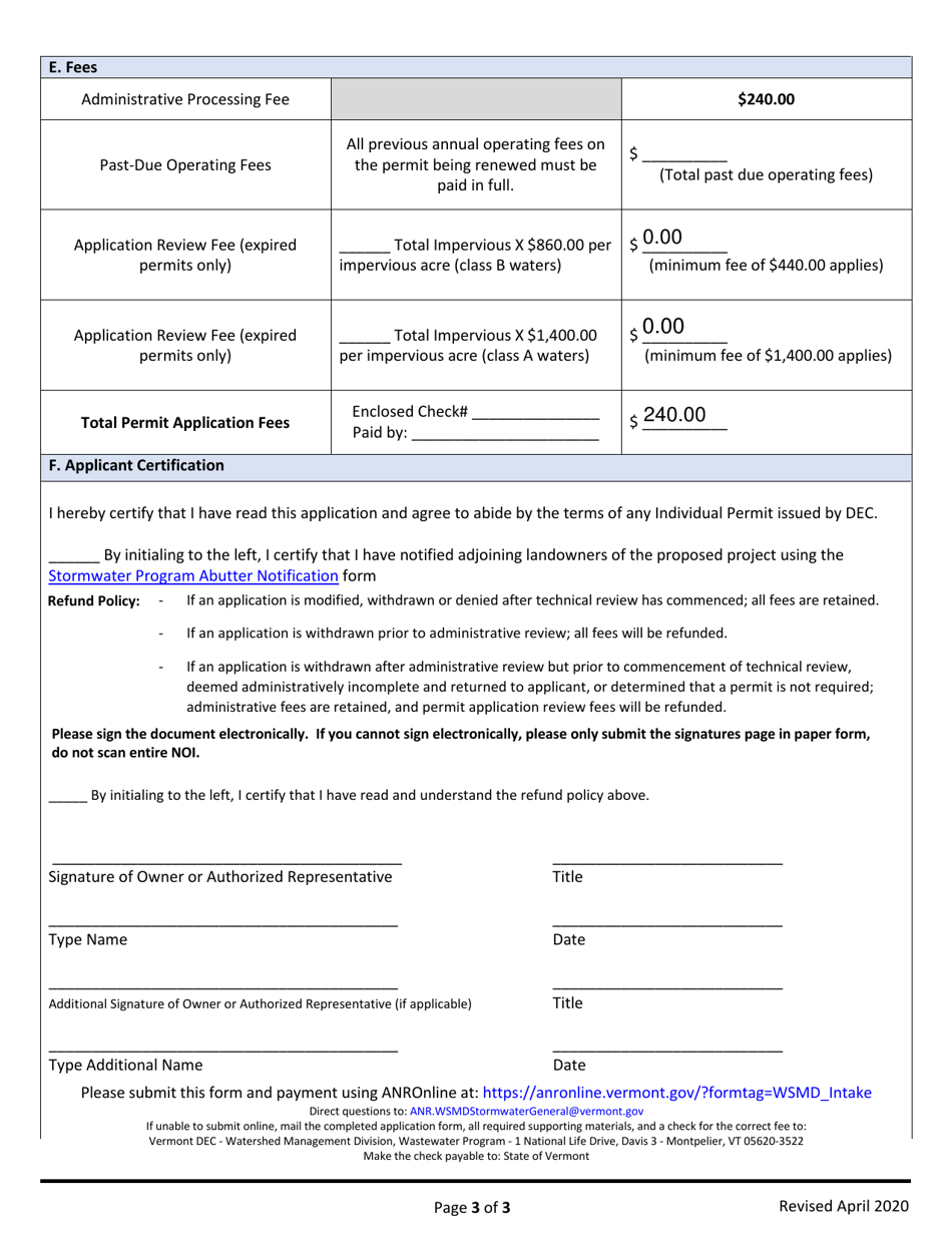 Application for Individual Stormwater Discharge Renewal Permit (Inds) - Vermont, Page 3