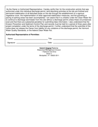 Notice of Termination for Entire Construction Site Permitted Under Individual Construction Stormwater Discharge Permit - Vermont, Page 2