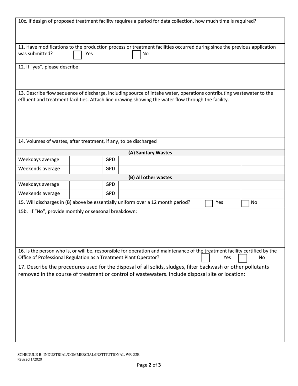 Form WR-82B Schedule B Industrial / Commercial / Institutional - Vermont, Page 2