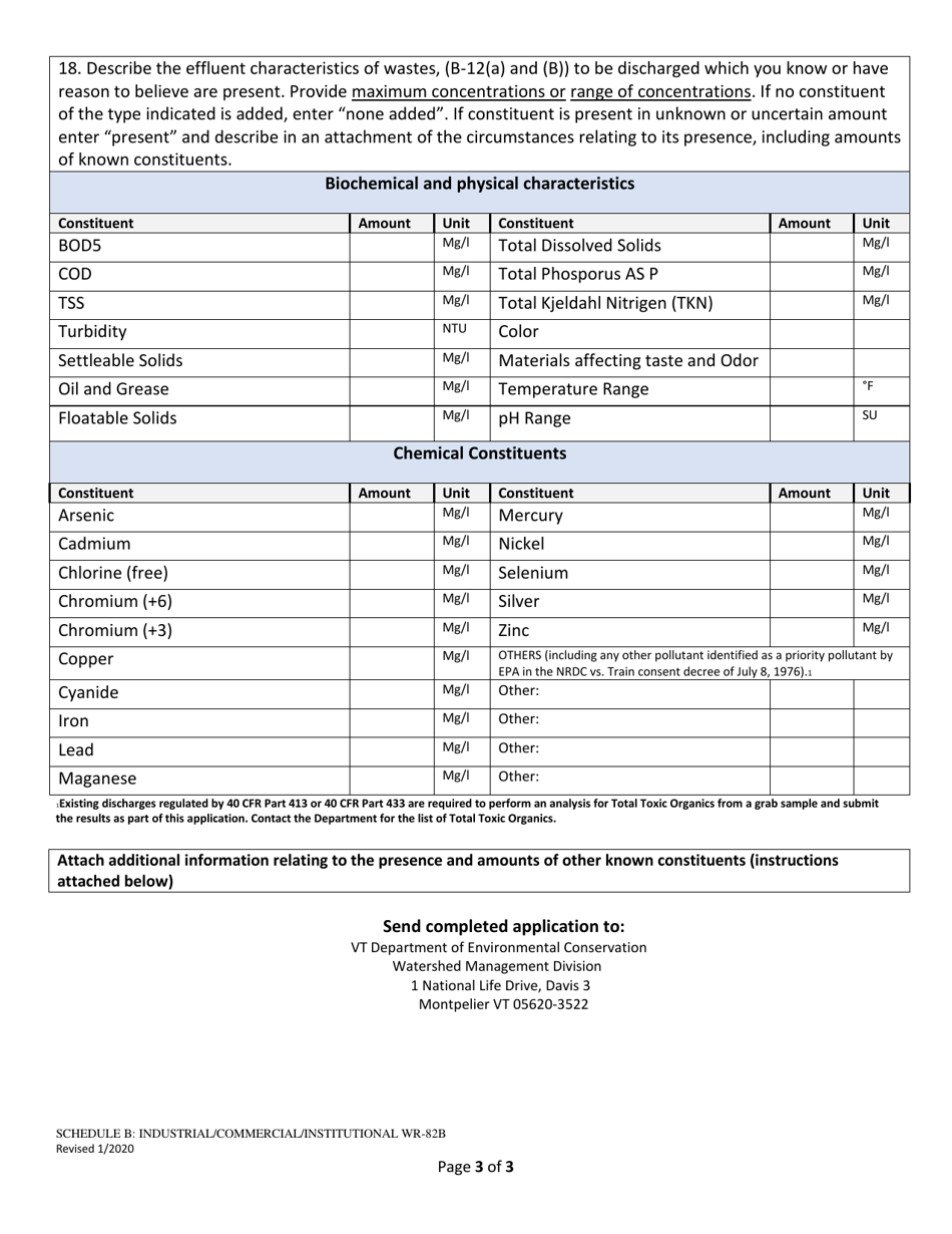 Form WR-82B Schedule B Industrial / Commercial / Institutional - Vermont, Page 3