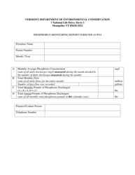 Form WR-43-PO4 &quot;Phosphorus Monitoring Report Form&quot; - Vermont