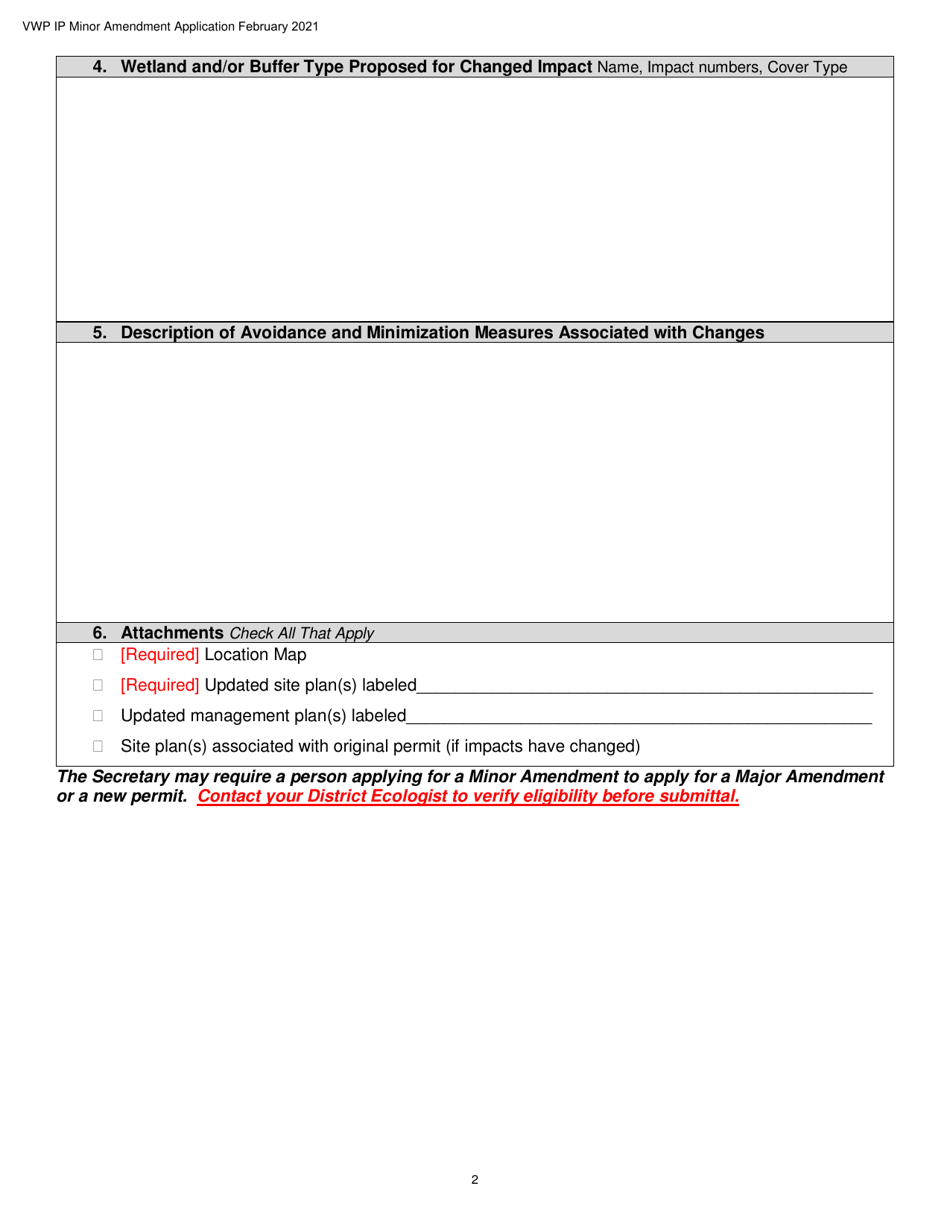 Minor Amendment Application - Vermont Wetlands Program - Vermont, Page 2