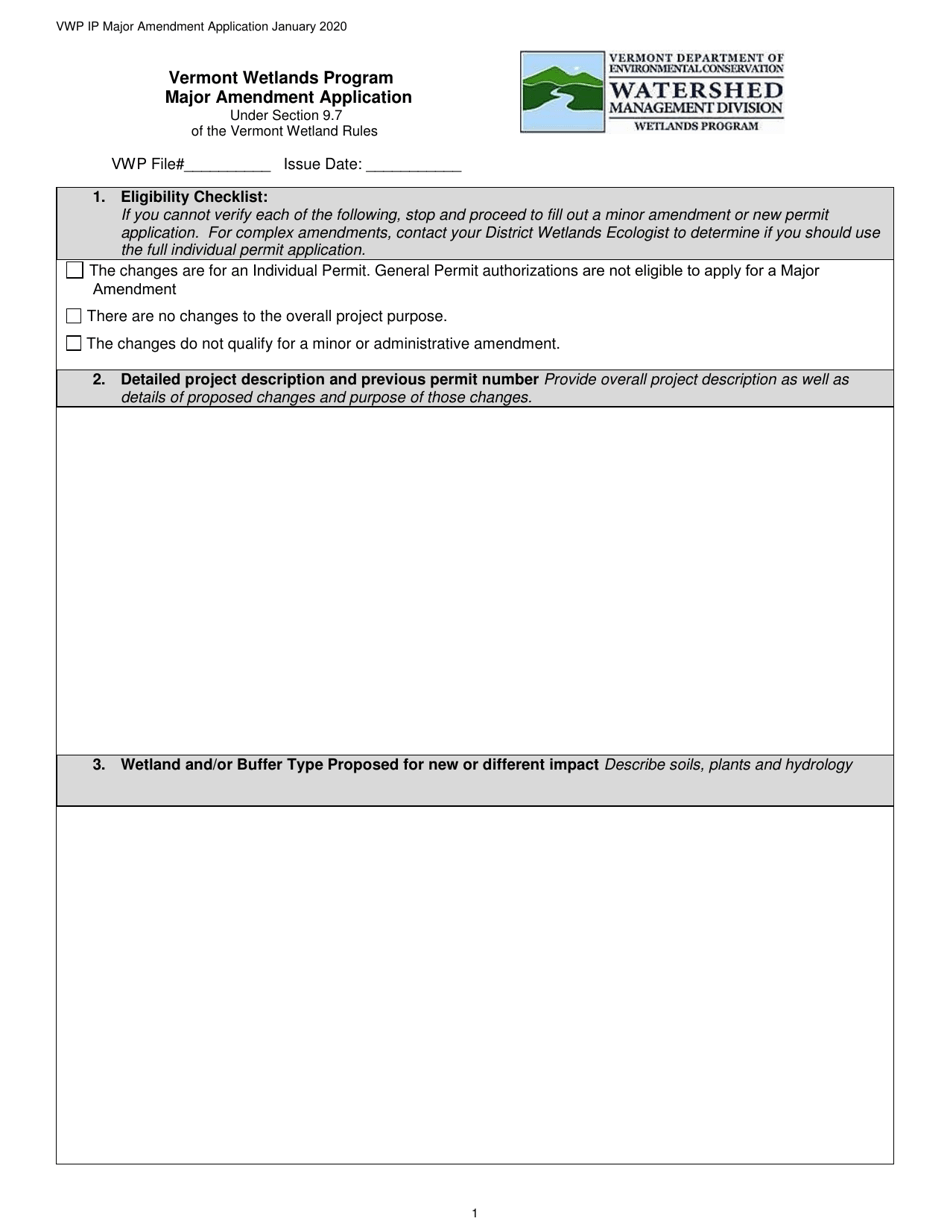 Major Amendment Application - Vermont Wetlands Program - Vermont, Page 1