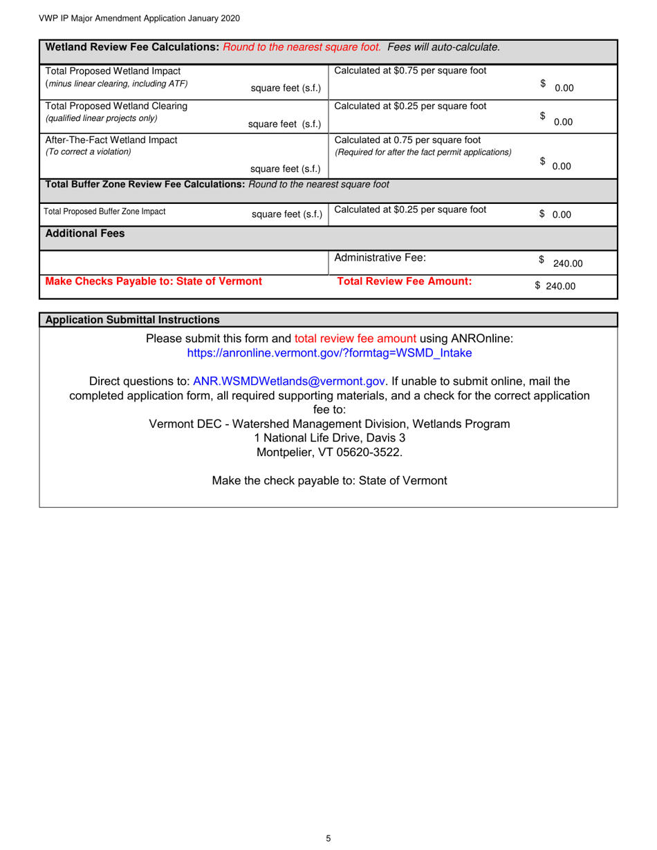 Major Amendment Application - Vermont Wetlands Program - Vermont, Page 5