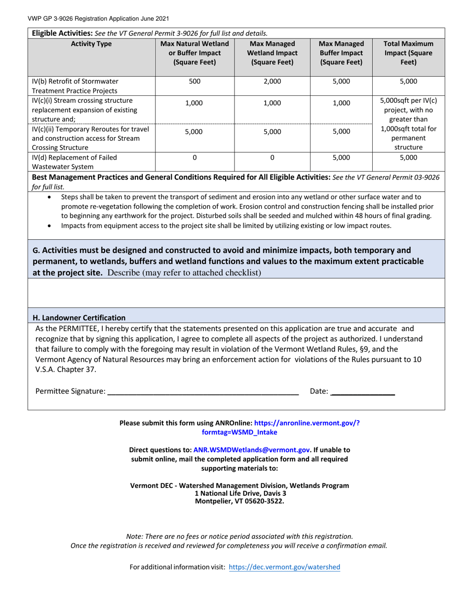 Vermont Wetlands General Permit 3-9026 Registration - Stormwater ...