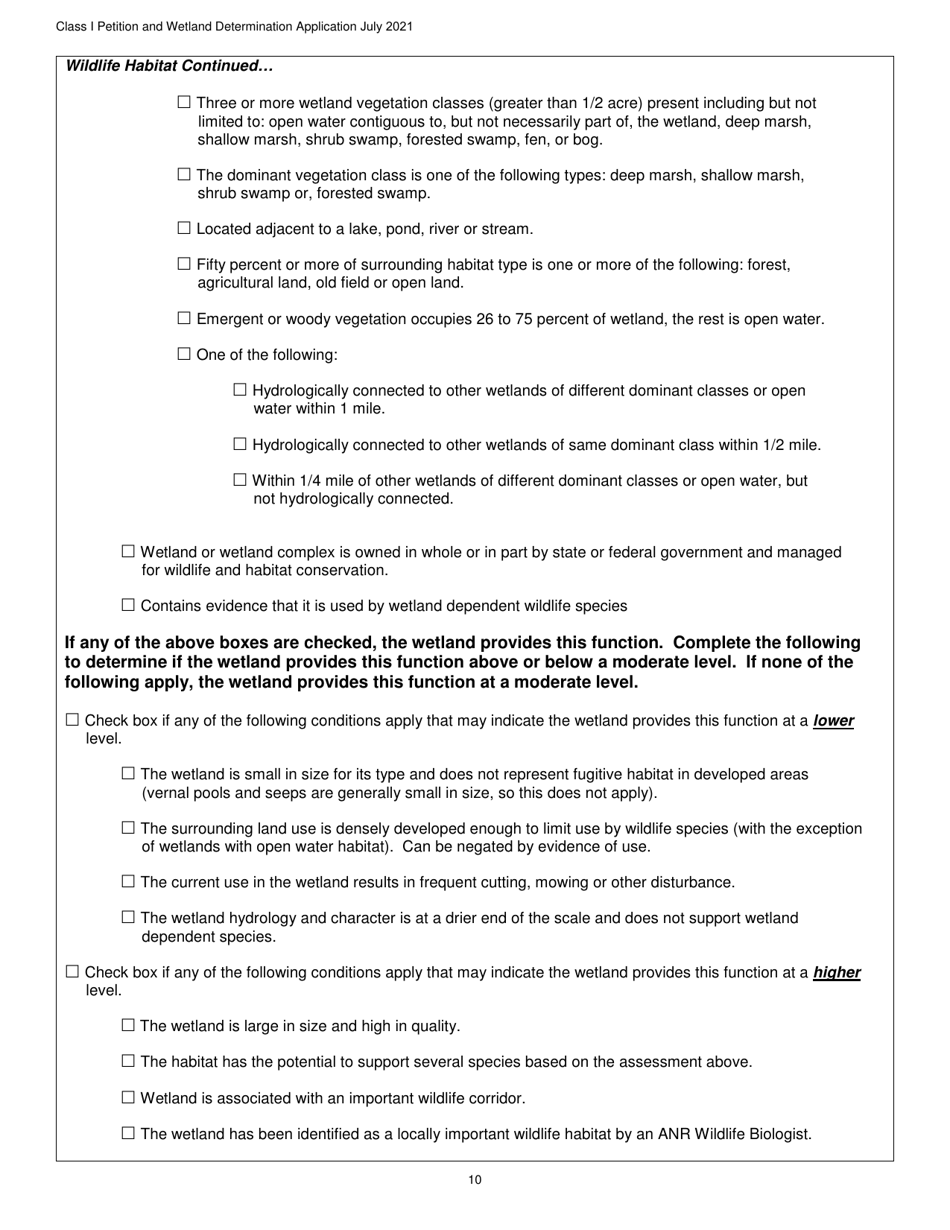 Determination and Class I Rulemaking Petition Database Form - Vermont Wetlands Program - Vermont, Page 10