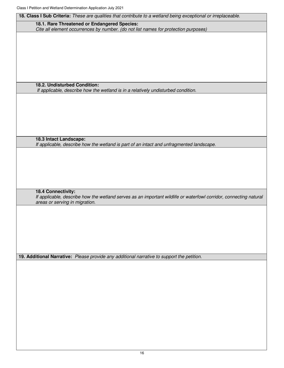 Determination and Class I Rulemaking Petition Database Form - Vermont Wetlands Program - Vermont, Page 16