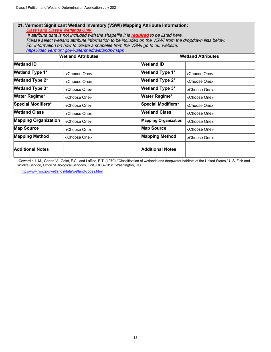 Determination and Class I Rulemaking Petition Database Form - Vermont Wetlands Program - Vermont, Page 18