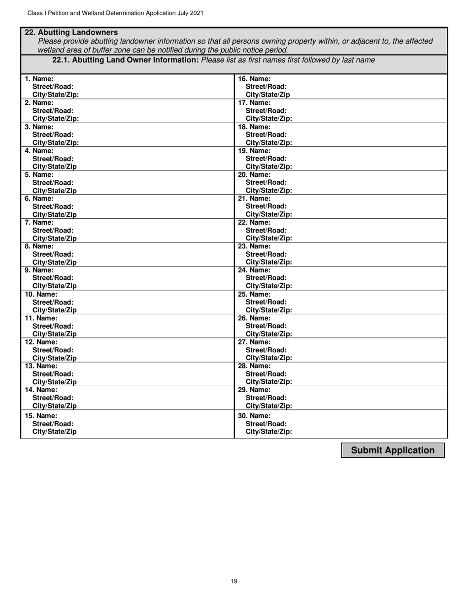 Determination and Class I Rulemaking Petition Database Form - Vermont Wetlands Program - Vermont, Page 19