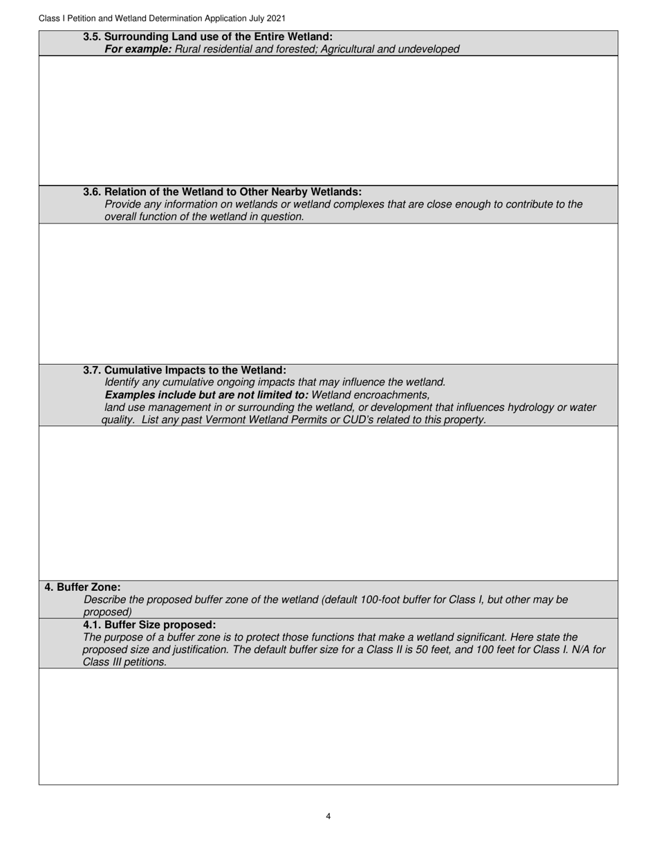 Determination and Class I Rulemaking Petition Database Form - Vermont Wetlands Program - Vermont, Page 4