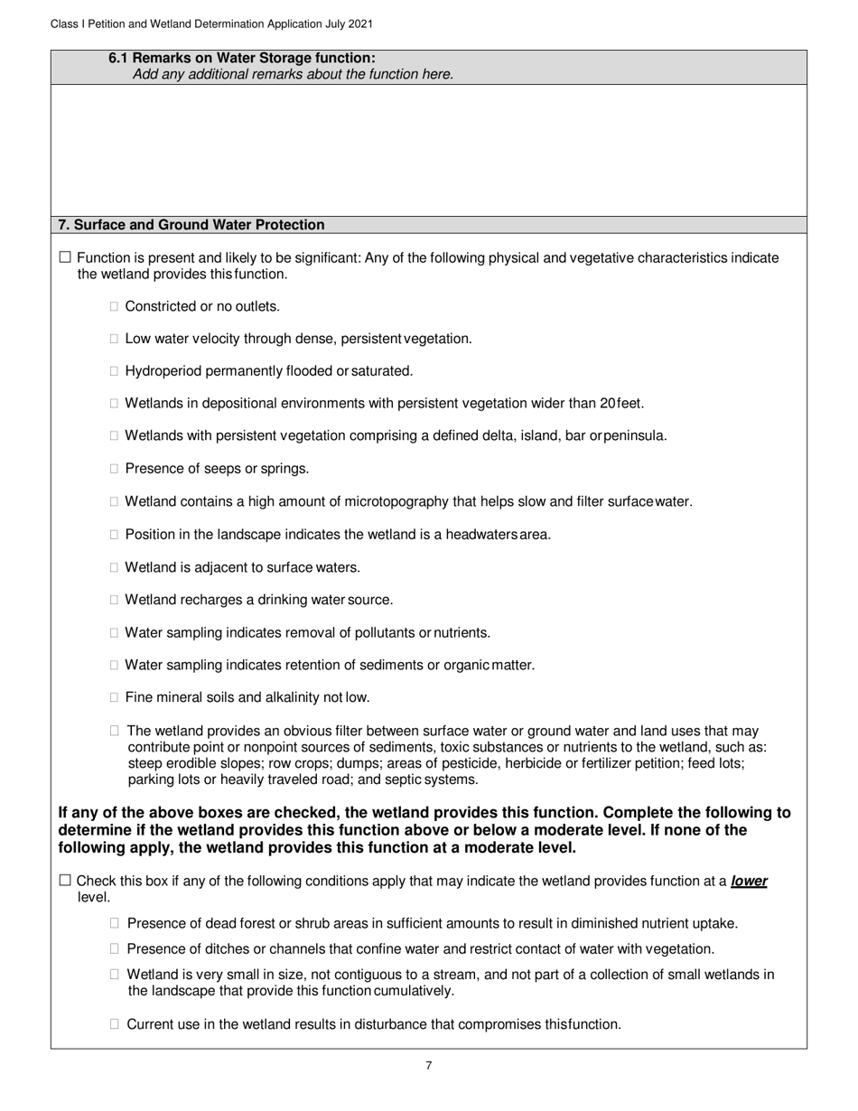 Determination and Class I Rulemaking Petition Database Form - Vermont Wetlands Program - Vermont, Page 7