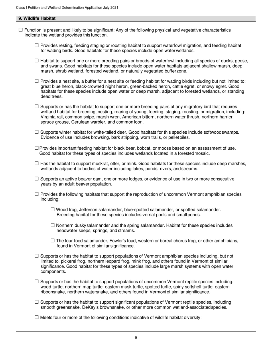 Determination and Class I Rulemaking Petition Database Form - Vermont Wetlands Program - Vermont, Page 9