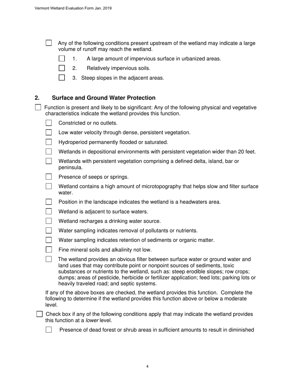 Vermont Wetland Evaluation Form - Vermont, Page 4