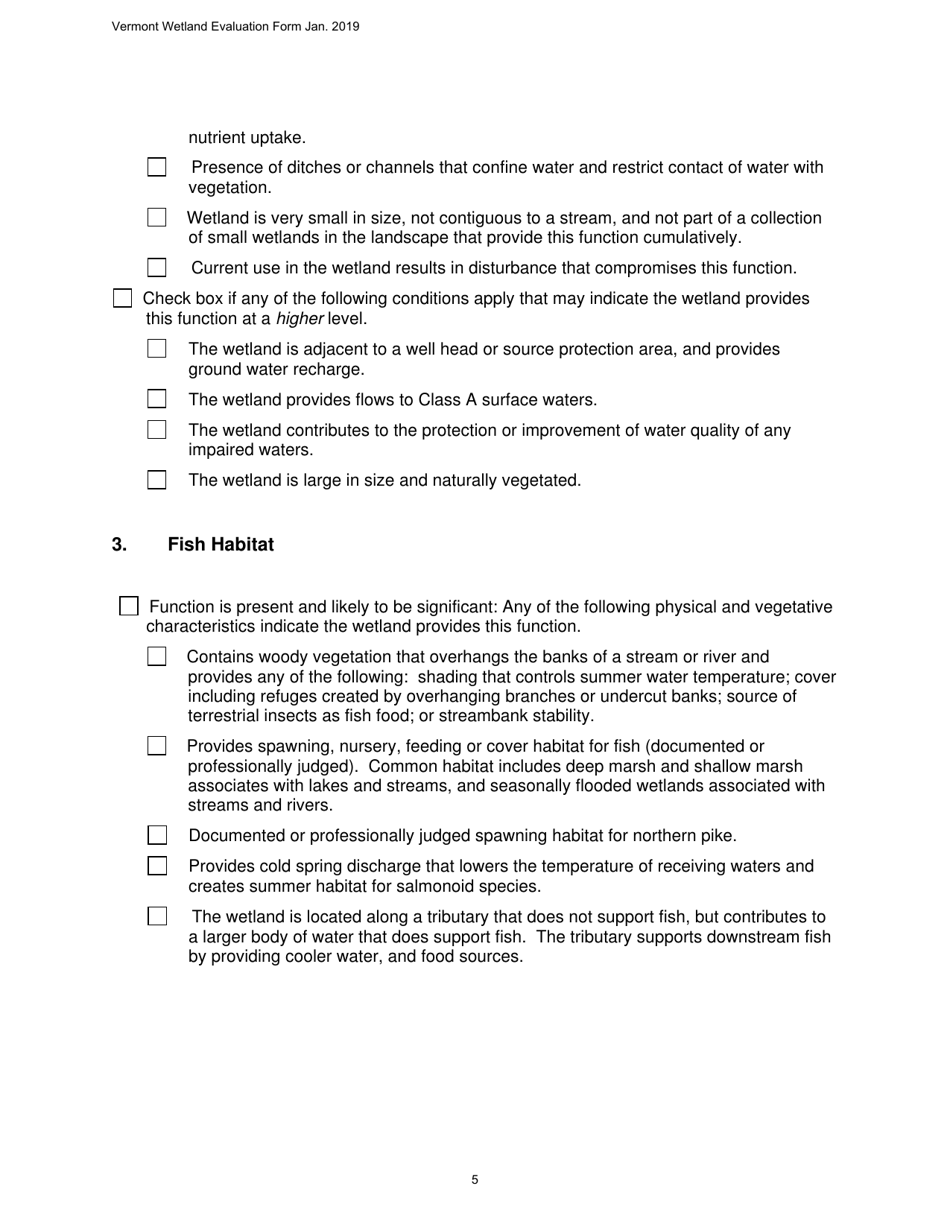 Vermont Wetland Evaluation Form - Vermont, Page 5