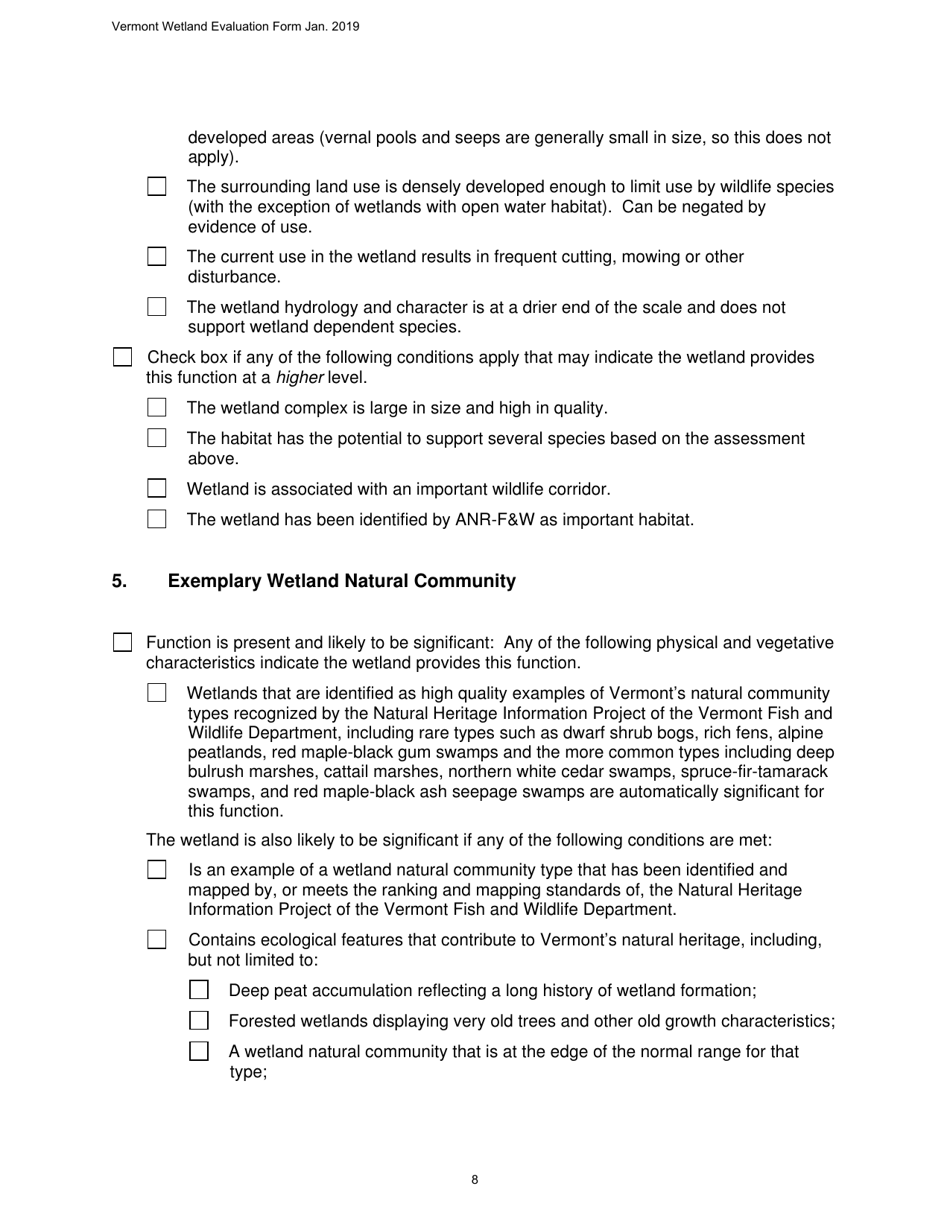 Vermont Wetland Evaluation Form - Vermont, Page 8