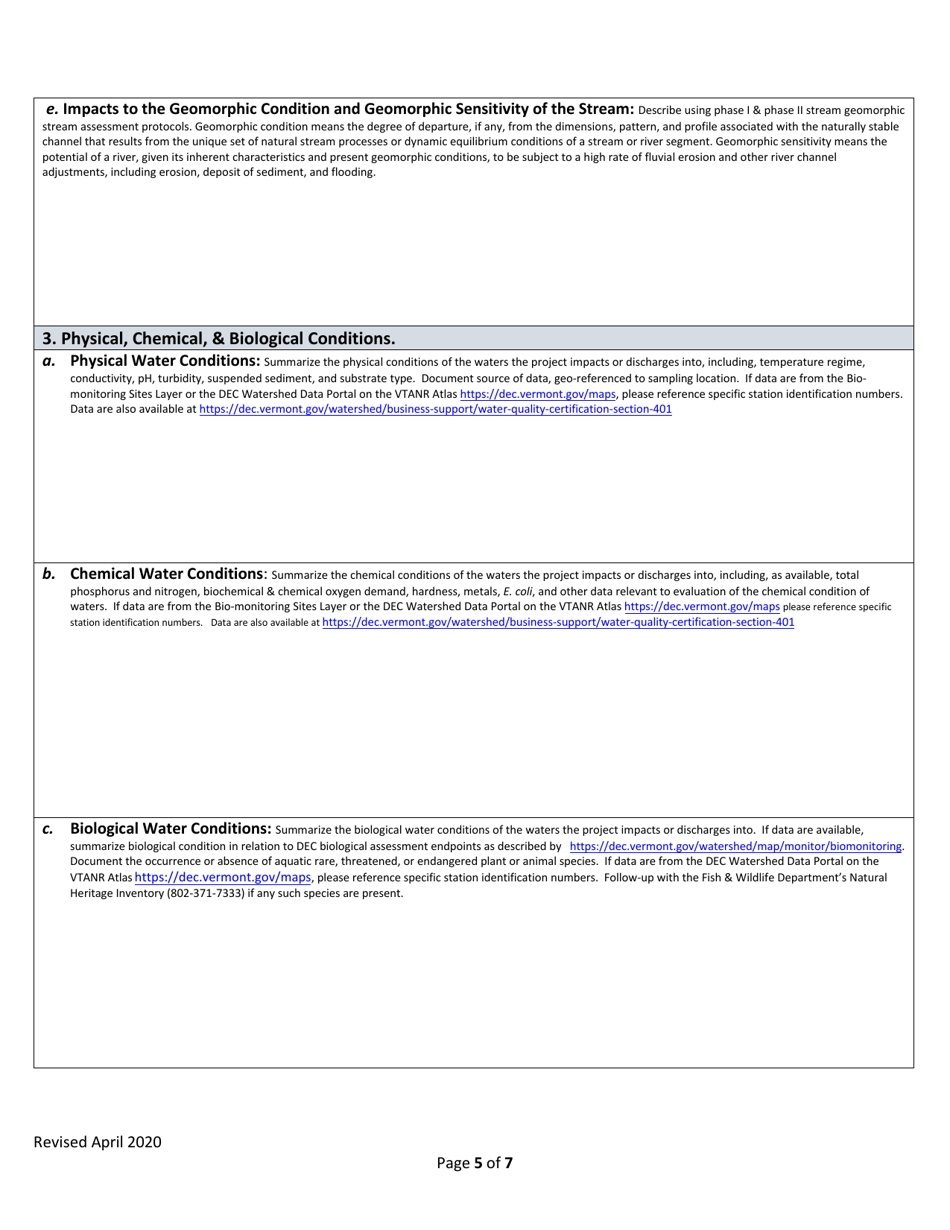 Application for Individual Section - 401 Water Quality Certification - Vermont, Page 5