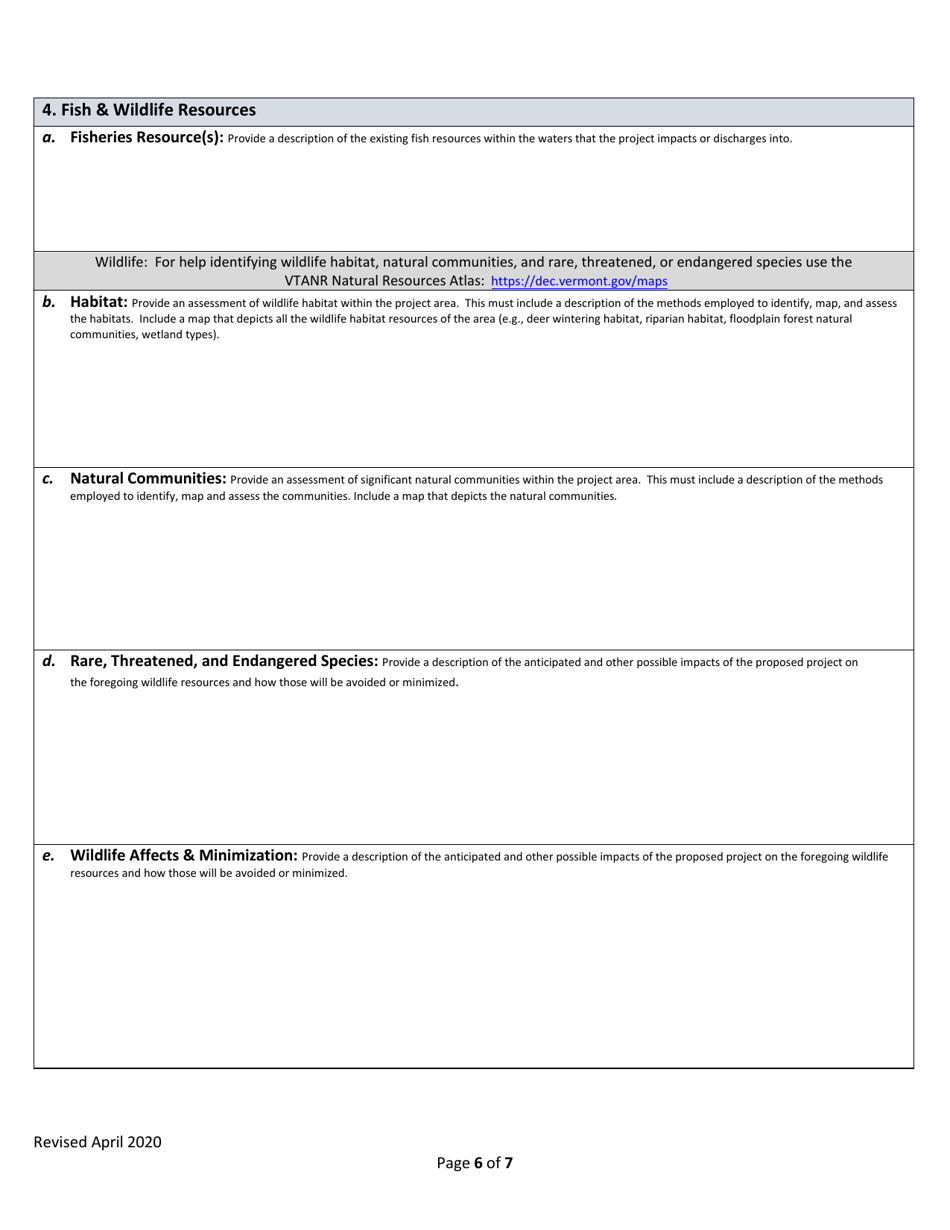 Application for Individual Section - 401 Water Quality Certification - Vermont, Page 6