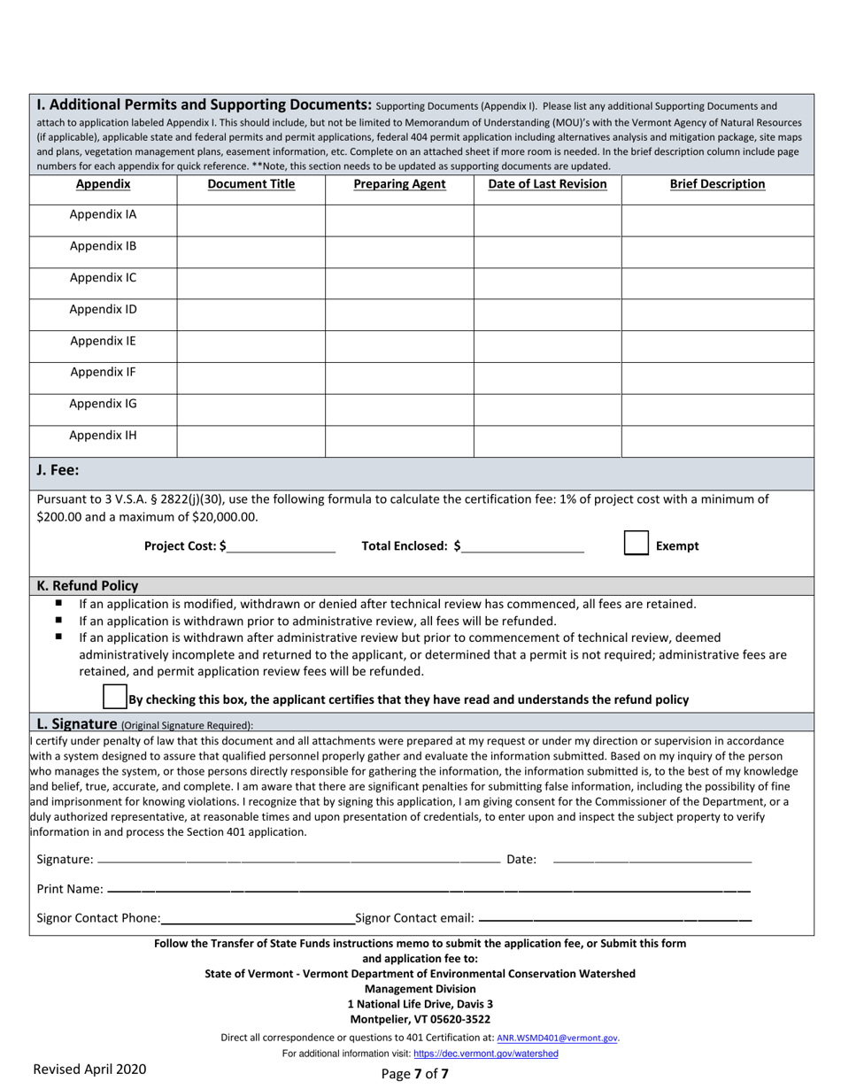 Application for Individual Section - 401 Water Quality Certification - Vermont, Page 7