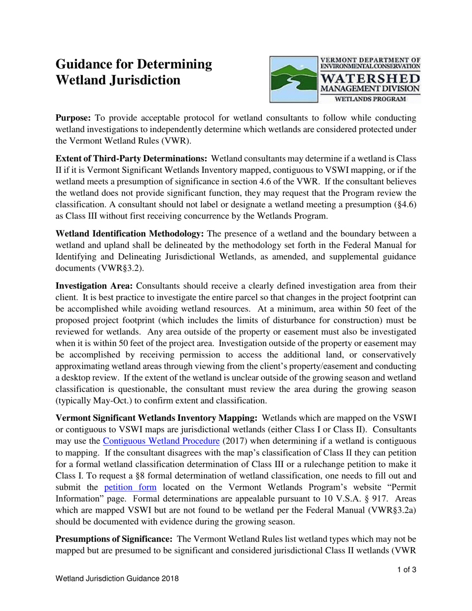 Wetland Classification Form - Vermont, Page 1