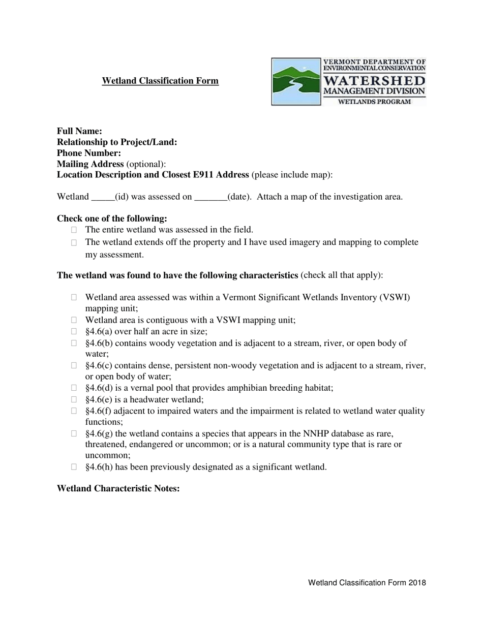 Wetland Classification Form - Vermont, Page 4