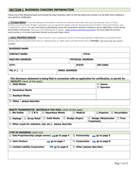 Business Disclosure Statement for Certification and Hauler Applications - Vermont, Page 3