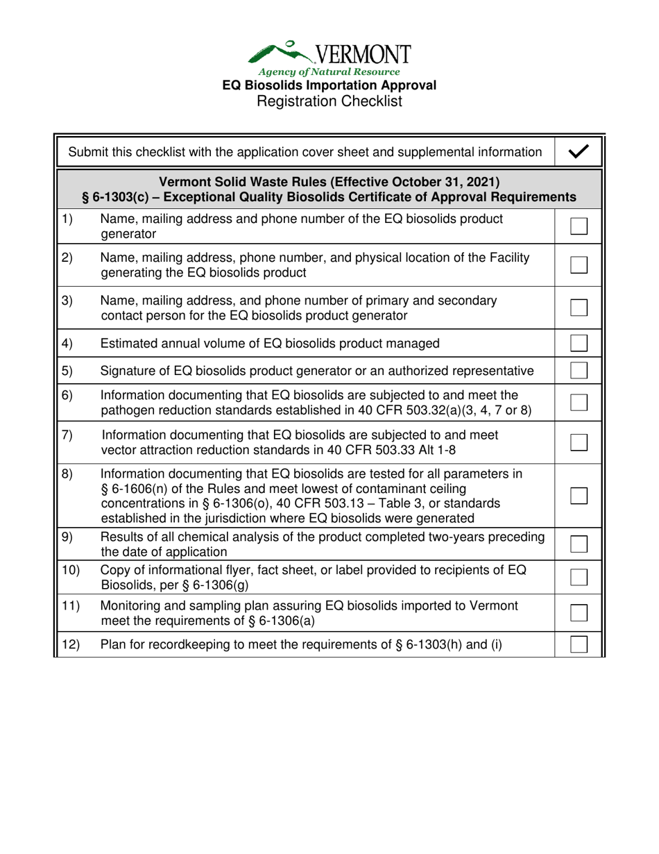 Certificate of Approval for Exceptional Quality (Eq) Biosolids Importation - Vermont, Page 10