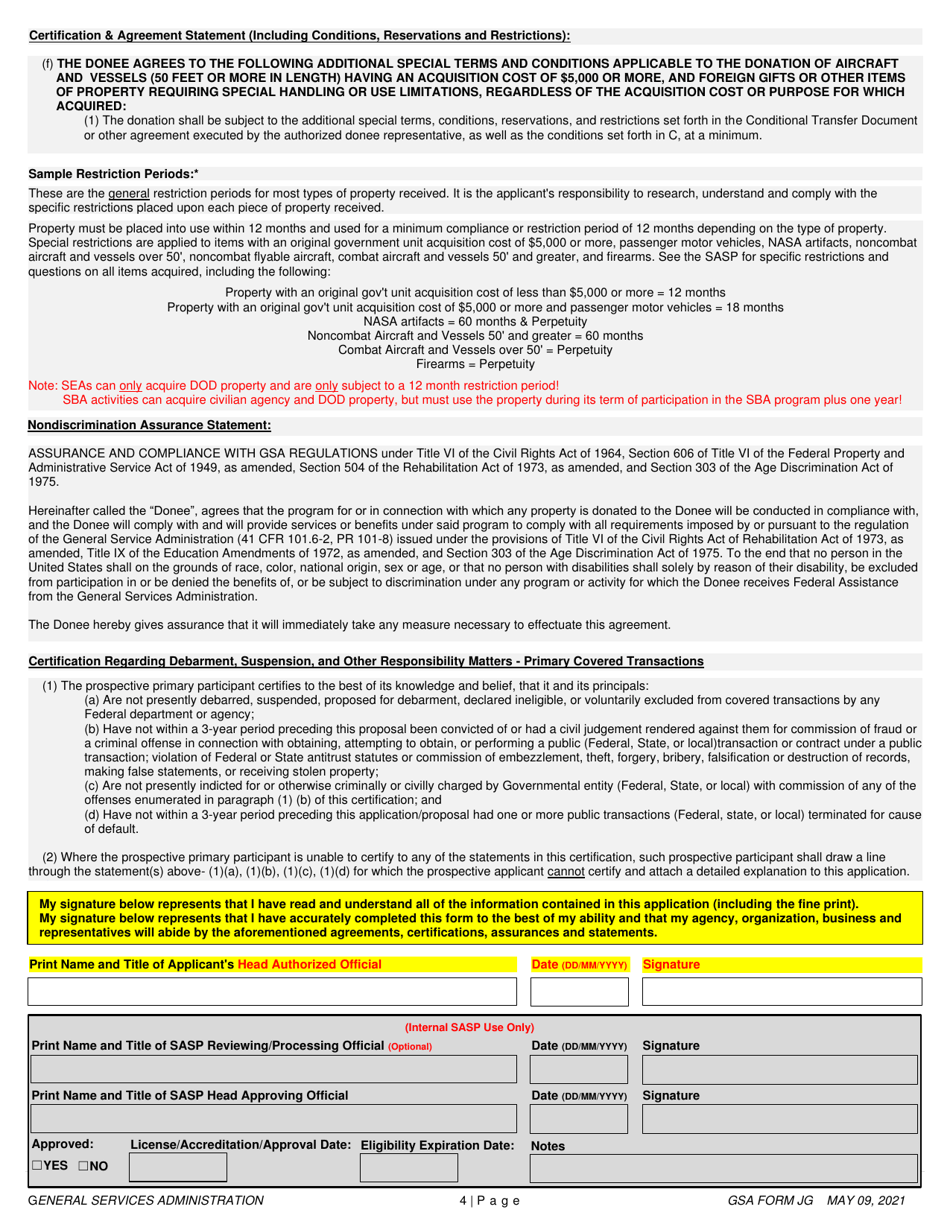 GSA Form JG Federal Surplus Property Program Eligibility Application - Vermont, Page 4