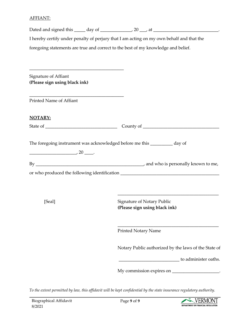 Biographical Affidavit - Vermont, Page 10