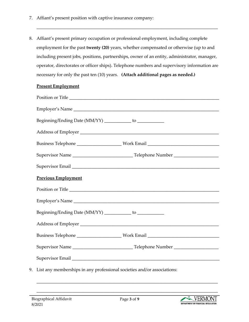 Biographical Affidavit - Vermont, Page 4
