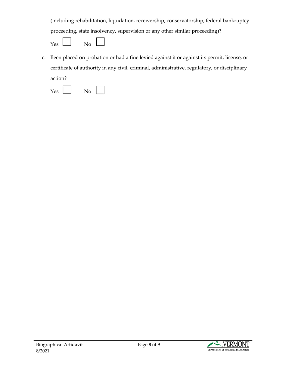 Biographical Affidavit - Vermont, Page 9