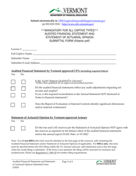 Document preview: Audited Financial Statement and Statement of Actuarial Opinion Submittal Form - Vermont
