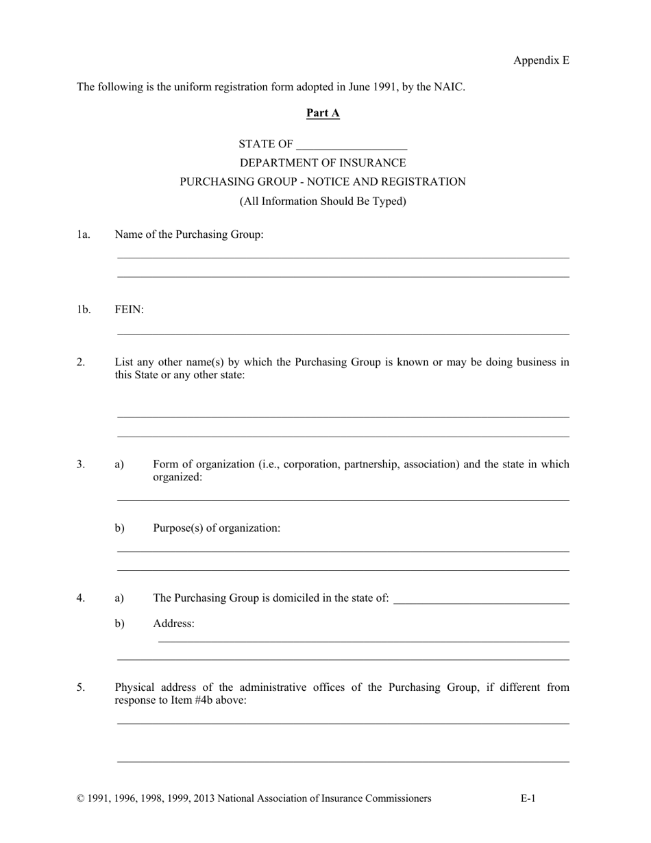 Appendix E Naic Risk Purchasing Group Application - Vermont, Page 1