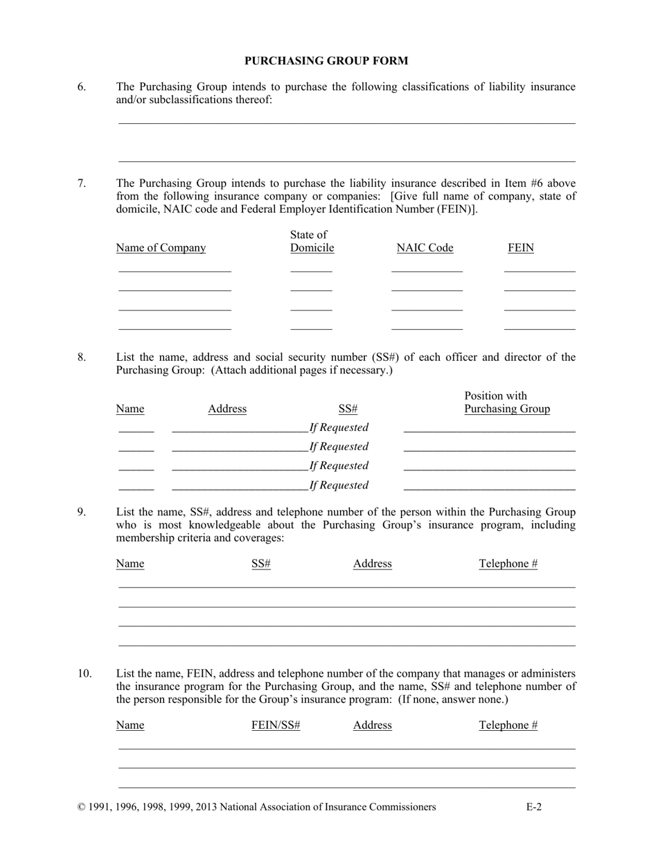 Appendix E Naic Risk Purchasing Group Application - Vermont, Page 2