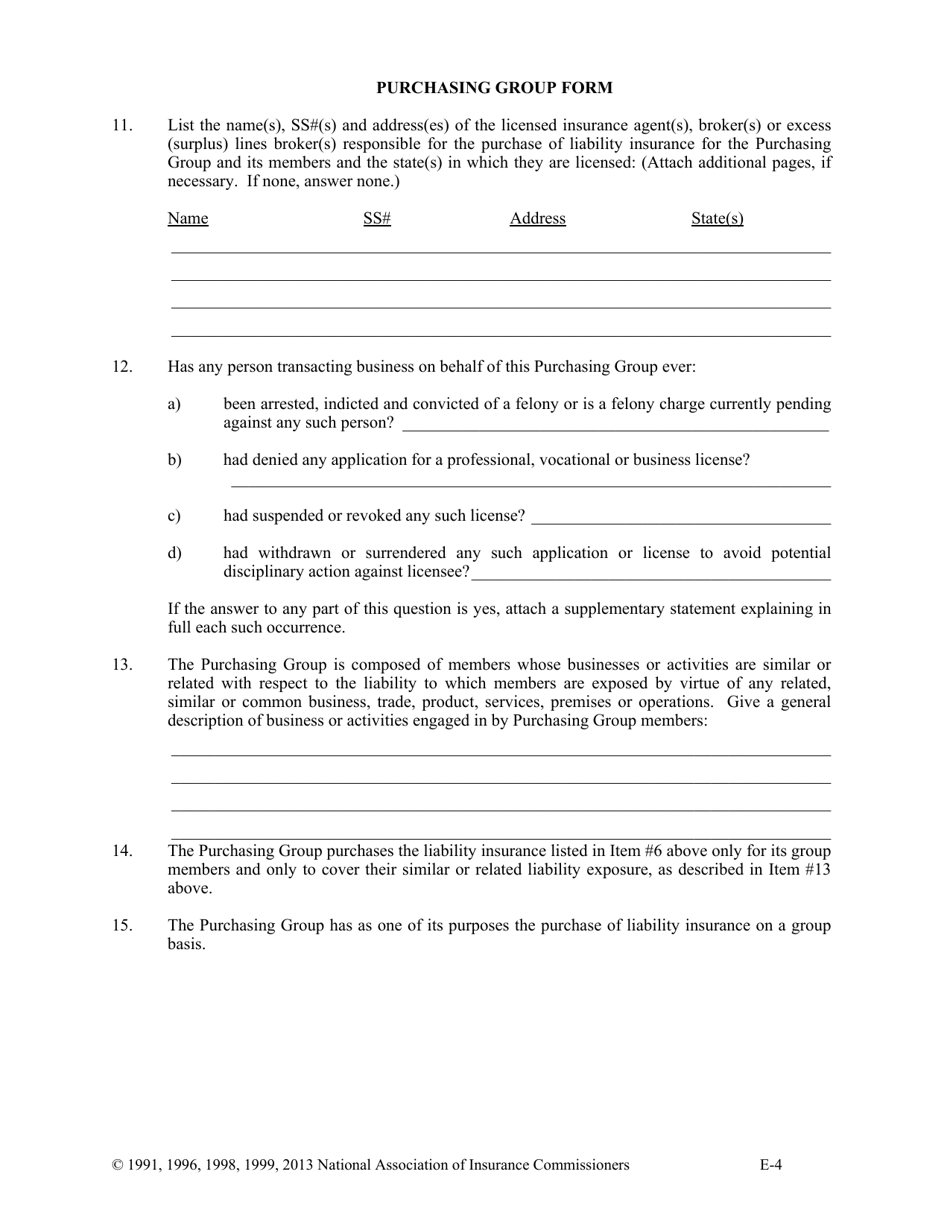 Appendix E Naic Risk Purchasing Group Application - Vermont, Page 4