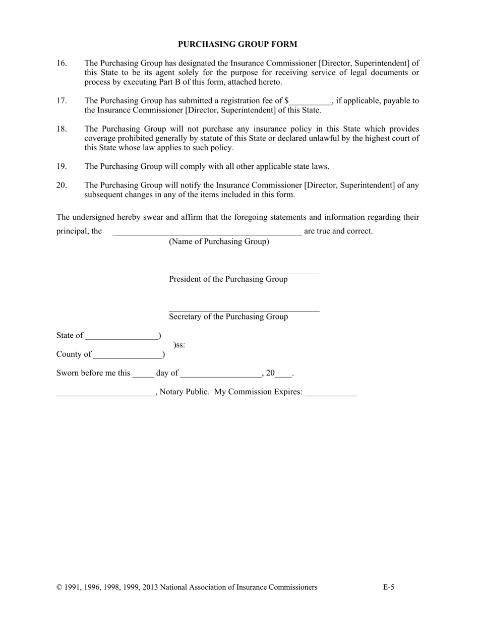Appendix E Naic Risk Purchasing Group Application - Vermont, Page 5